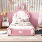Whisen Twin Size Upholstered Platform Bed with Rabbit Shaped Headboard