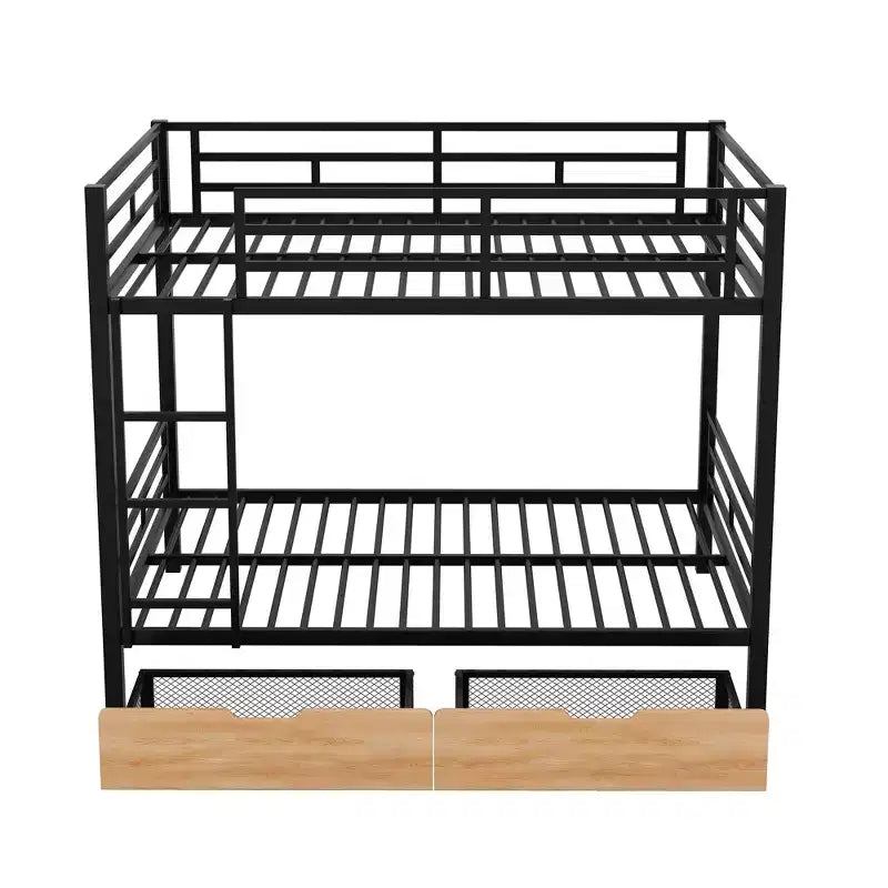 Lit superposé convertible en métal taille standard avec 2 tiroirs et une échelle - Noir