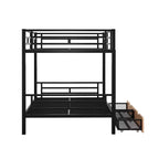 Lit superposé convertible en métal taille standard avec 2 tiroirs et une échelle - Noir