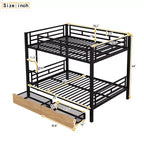 Lit superposé convertible en métal taille standard avec 2 tiroirs et une échelle - Noir