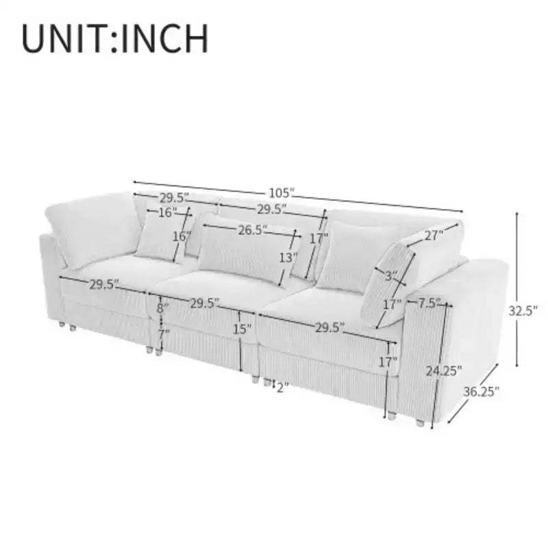 3 Seater Sofa with Removable Back Cushions and 5 Pillows , for Living Room, Apartment, Spacious Space