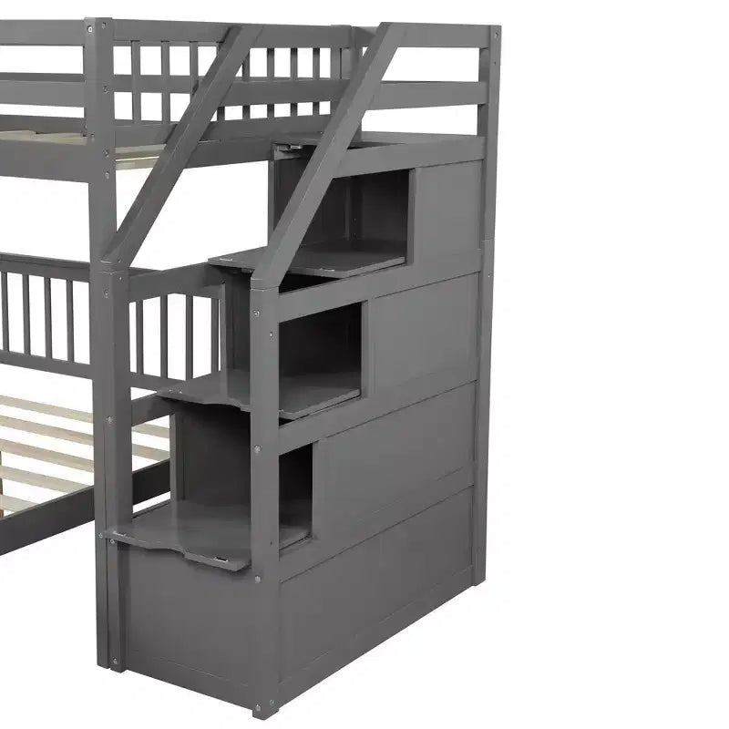 Lit mezzanine double en bois moderne avec escalier de rangement