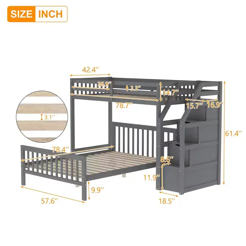 Lit mezzanine double en bois moderne avec escalier de rangement
