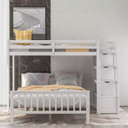 Lit mezzanine double en bois moderne avec escalier de rangement