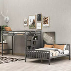 Lit mezzanine double en bois moderne avec escalier de rangement