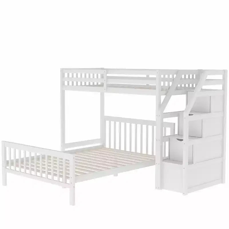 Lit mezzanine double en bois moderne avec escalier de rangement