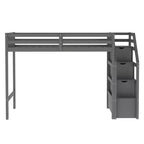 Lit mezzanine double en bois moderne avec escalier de rangement