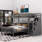 Whisen 97.2''L  78.4''W Modern Wood Twin over Full Loft Bed with Staircase Storage