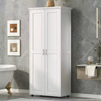 Meuble de Rangement Minimaliste avec Deux Portes et Étagères Réglables pour Salle de Bain, Bureau - Blanc
