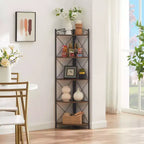 VECELO Corner Storage Cabinet with Wooden Shelves, Free-Standing Organizer for Small Spaces, Brown
