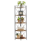 Meuble d'angle de rangement avec étagères en bois, Organiseur autoportant pour petits espaces, Marron