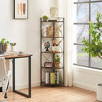 Meuble d'angle de rangement avec étagères en bois, Organiseur autoportant pour petits espaces, Marron