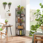 Meuble d'angle de rangement avec étagères en bois, Organiseur autoportant pour petits espaces, Marron