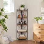 Meuble d'angle de rangement avec étagères en bois, Organiseur autoportant pour petits espaces, Marron