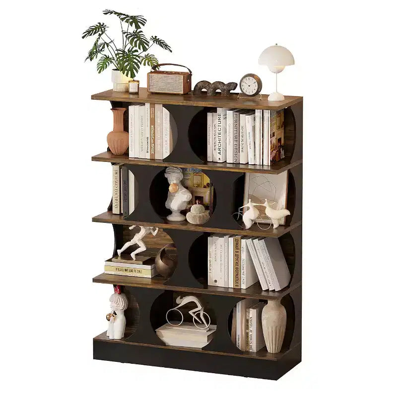 Étagère de présentation de style industriel moderne avec design géométrique et plusieurs niveaux