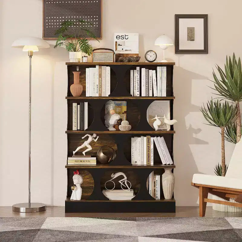 Étagère de présentation de style industriel moderne avec design géométrique et plusieurs niveaux