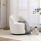 Chenille Fabric Swivel Accent Armchair Barrel Chair With Black Powder Coating Metal Ring,Ivory