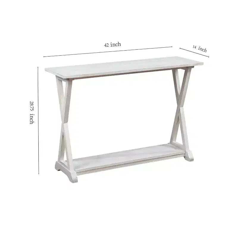 Console/table d'appoint X-Farmhouse avec étagère de rangement, Blanc cassé