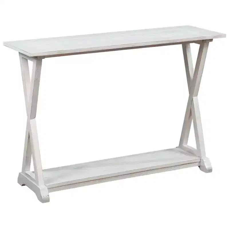 Console/table d'appoint X-Farmhouse avec étagère de rangement, Blanc cassé