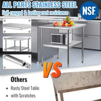 Table de préparation en acier inoxydable, 30 x 30 x 36 pouces, capacité de charge de 800 livres, table de travail en métal robuste avec étagère inférieure et pieds réglables