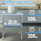Table de préparation en acier inoxydable, 30 x 30 x 36 pouces, capacité de charge de 800 livres, table de travail en métal robuste avec étagère inférieure et pieds réglables
