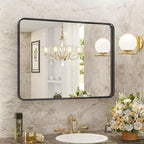 Grand miroir de salle de bain en aluminium 39x29 pouces, miroir de courtoisie anti-buée avec verre de sécurité, noir