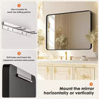 Grand miroir de salle de bain en aluminium 39x29 pouces, miroir de courtoisie anti-buée avec verre de sécurité, noir
