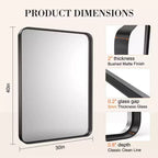 Grand miroir de salle de bain en aluminium 39x29 pouces, miroir de courtoisie anti-buée avec verre de sécurité, noir