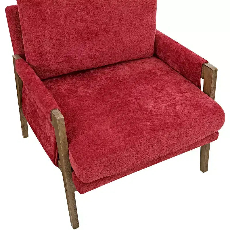 Fauteuil d'appoint moderne en velours, fauteuil rembourré de style Mid-Century avec pieds en bois d'hévéa pour salon, salle de lecture, chambre à coucher