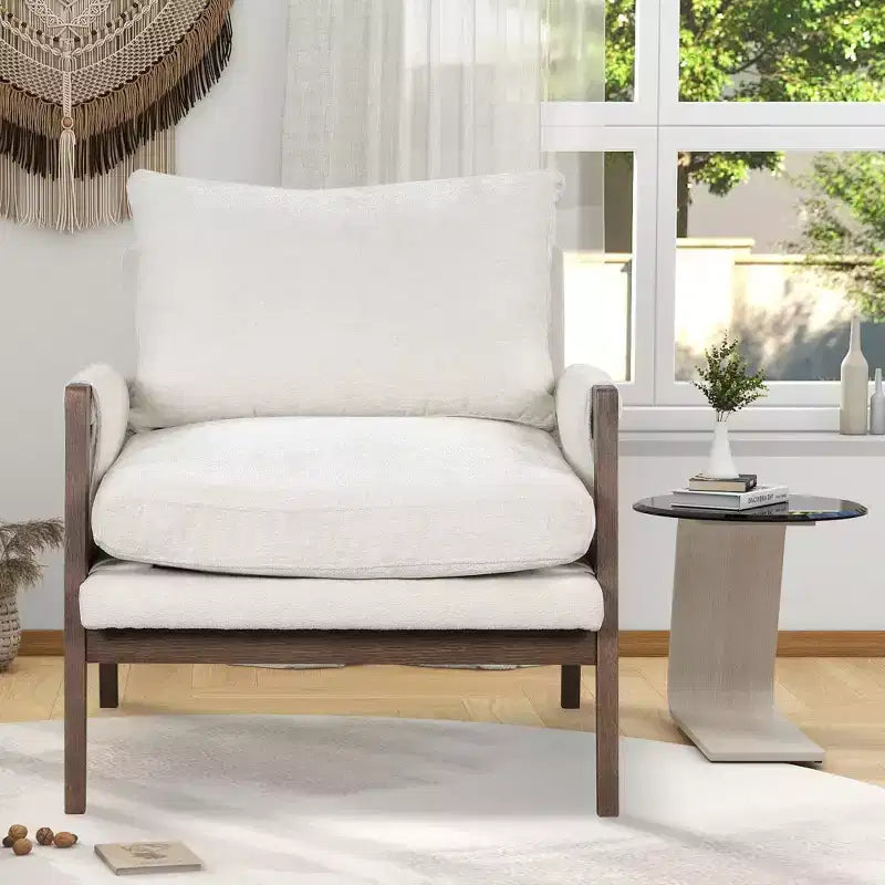 Fauteuil d'appoint moderne en velours, fauteuil rembourré de style Mid-Century avec pieds en bois d'hévéa pour salon, salle de lecture, chambre à coucher