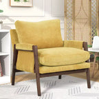 Fauteuil d'appoint moderne en velours, fauteuil rembourré de style Mid-Century avec pieds en bois d'hévéa pour salon, salle de lecture, chambre à coucher