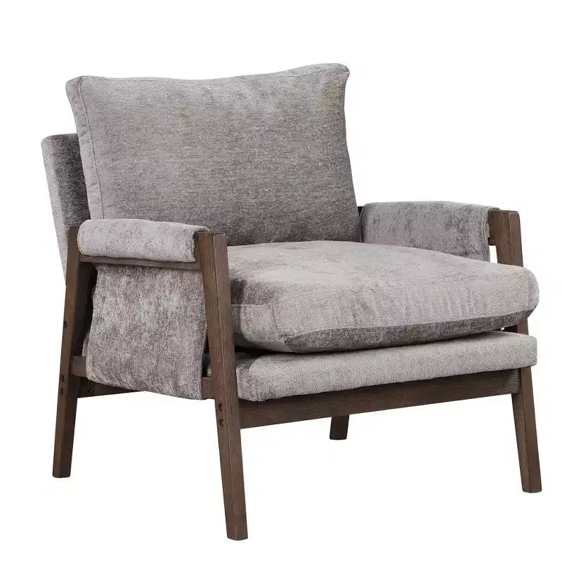 Fauteuil d'appoint moderne en velours, fauteuil rembourré de style Mid-Century avec pieds en bois d'hévéa pour salon, salle de lecture, chambre à coucher