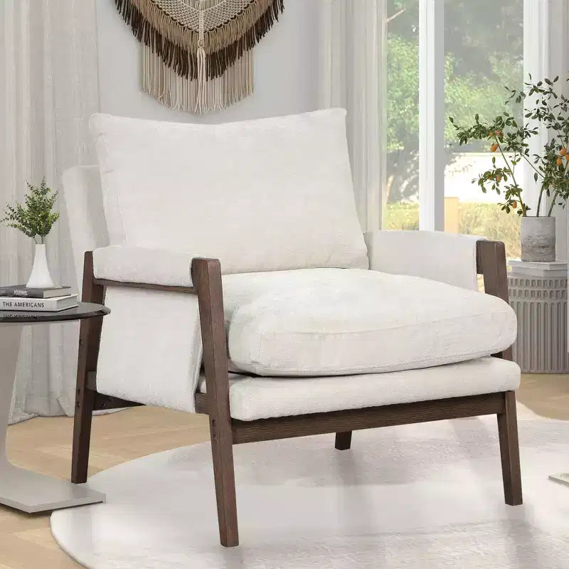 Fauteuil d'appoint moderne en velours, fauteuil rembourré de style Mid-Century avec pieds en bois d'hévéa pour salon, salle de lecture, chambre à coucher