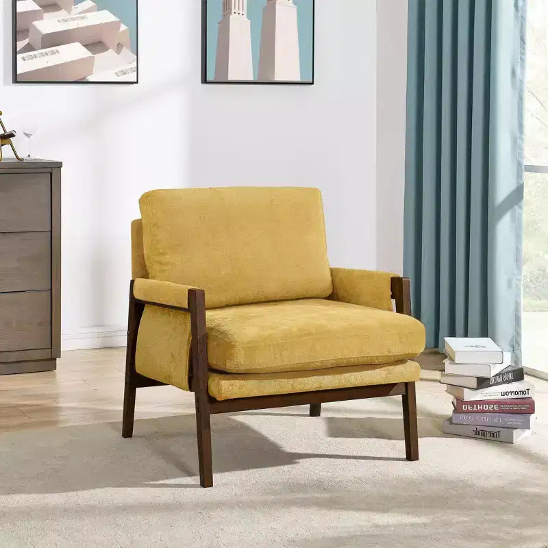 Fauteuil d'appoint moderne en velours, fauteuil rembourré de style Mid-Century avec pieds en bois d'hévéa pour salon, salle de lecture, chambre à coucher