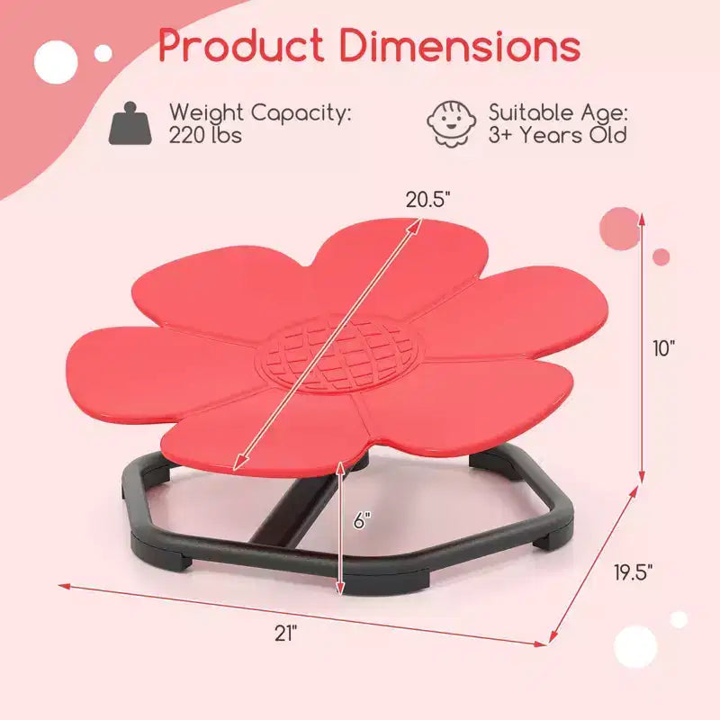 Chaise pivotante sensorielle pour enfants avec base métallique antidérapante, intérieur/extérieur, pétales bleus/rouges