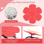 Chaise pivotante sensorielle pour enfants avec base métallique antidérapante, intérieur/extérieur, pétales bleus/rouges