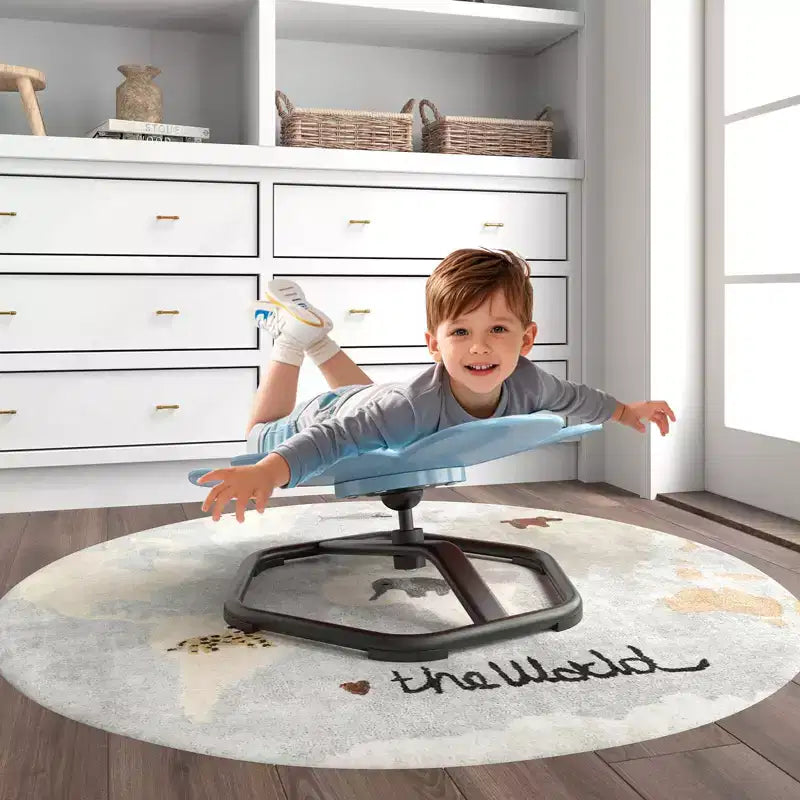 Chaise pivotante sensorielle pour enfants avec base métallique antidérapante, intérieur/extérieur, pétales bleus/rouges