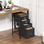 Meuble de rangement sous table en MDF avec tiroirs en tissu, roulettes verrouillables et rangement pour documents A4