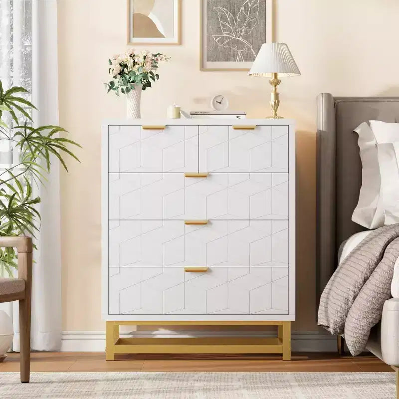 Commode de chambre à tiroirs avec pieds en métal, organisateur de commode en bois avec grand espace de rangement, commode moderne pour chambre à coucher, salon, couloir
