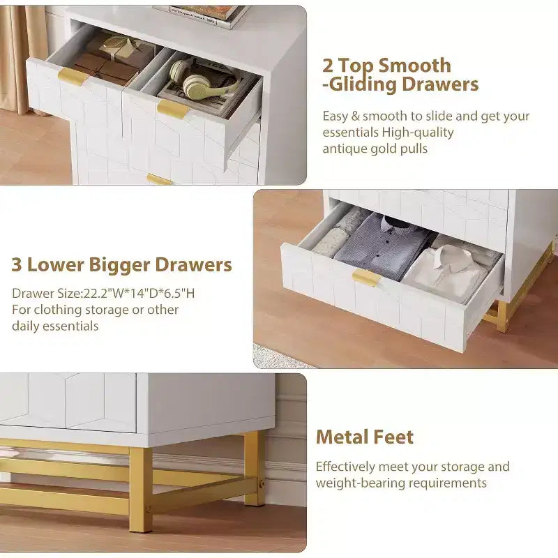 Commode de chambre à tiroirs avec pieds en métal, organisateur de commode en bois avec grand espace de rangement, commode moderne pour chambre à coucher, salon, couloir