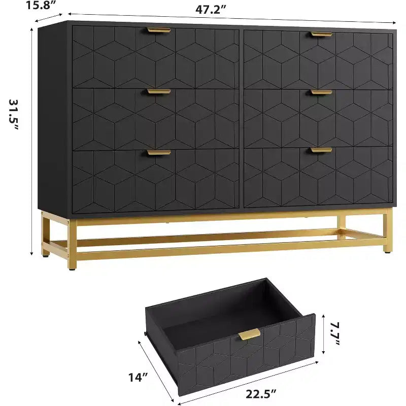 Commode de chambre à tiroirs avec pieds en métal, organisateur de commode en bois avec grand espace de rangement, commode moderne pour chambre à coucher, salon, couloir