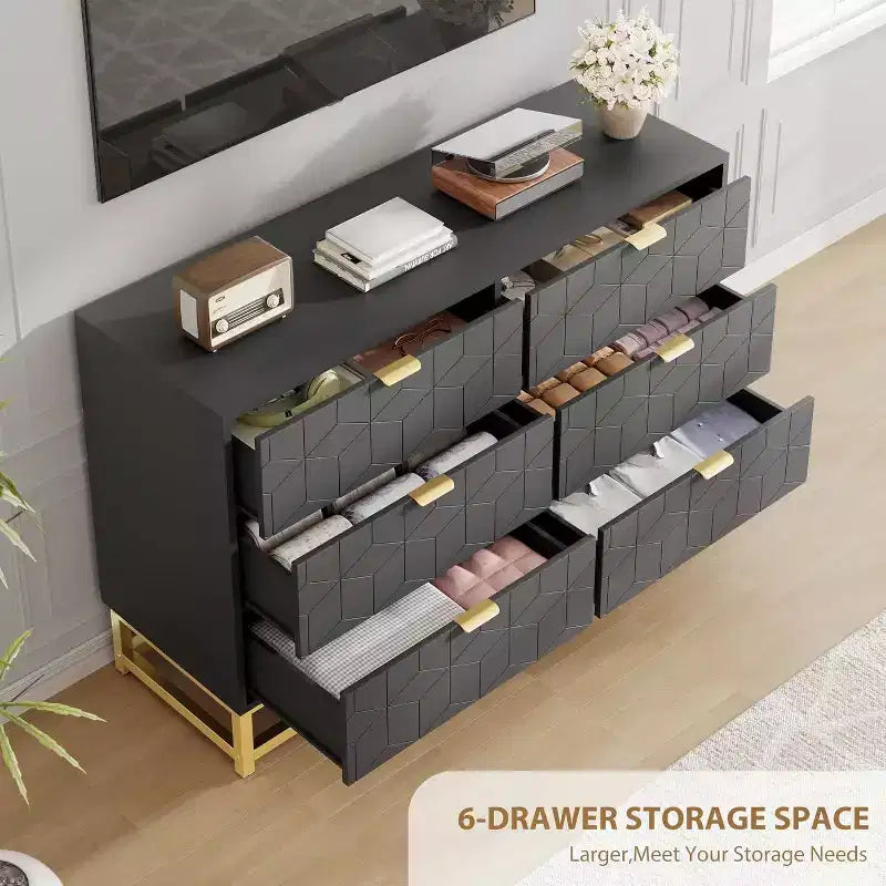 Commode de chambre à tiroirs avec pieds en métal, organisateur de commode en bois avec grand espace de rangement, commode moderne pour chambre à coucher, salon, couloir
