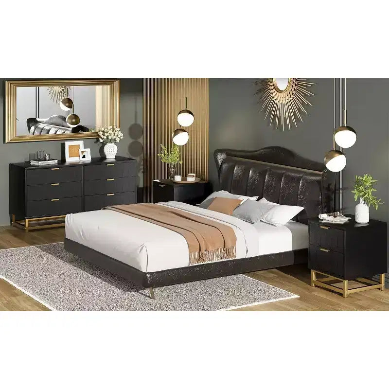 Commode de chambre à tiroirs avec pieds en métal, organisateur de commode en bois avec grand espace de rangement, commode moderne pour chambre à coucher, salon, couloir