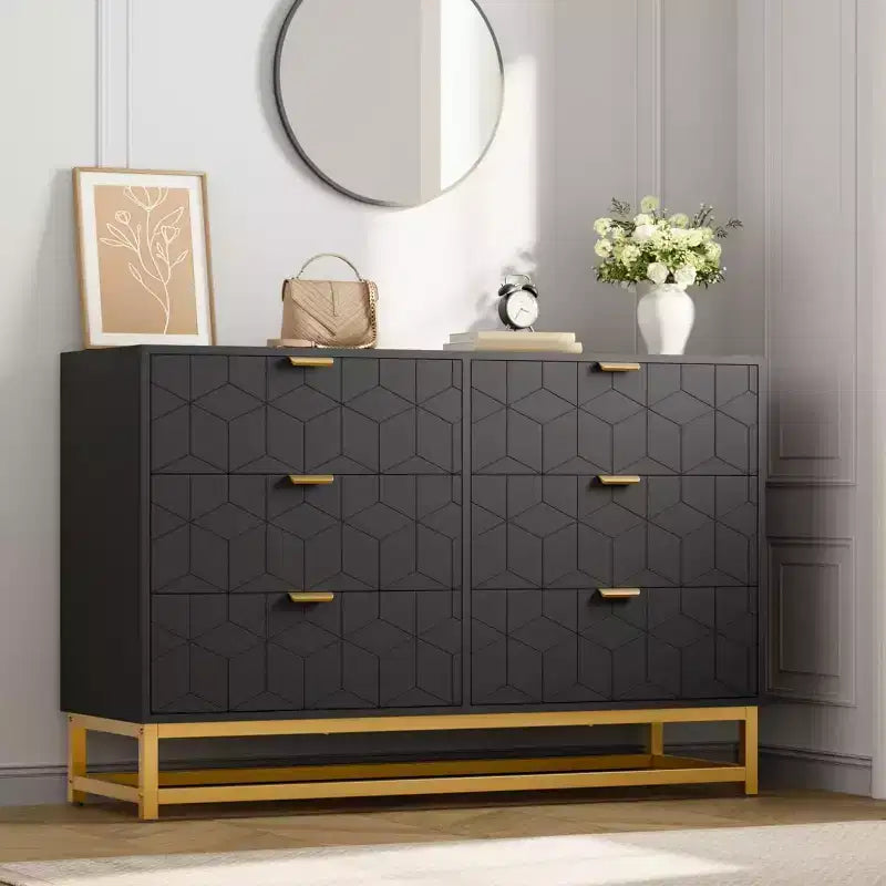 Commode de chambre à tiroirs avec pieds en métal, organisateur de commode en bois avec grand espace de rangement, commode moderne pour chambre à coucher, salon, couloir