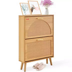 VEVOR Shoe Cabinet with 2 Flip Drawers, Shoe Storage Cabinet for Entryway, Free Standing Shoe Storage Organizer with Rattan Doors, Brown