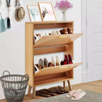 Meuble à chaussures avec 2 tiroirs basculants, meuble de rangement pour chaussures d'entrée, organiseur de rangement pour chaussures autoportant avec portes en rotin, marron