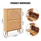 Meuble à chaussures avec 2 tiroirs basculants, meuble de rangement pour chaussures d'entrée, organiseur de rangement pour chaussures autoportant avec portes en rotin, marron