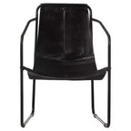 vidaXL Armchair Accent Chair with Iron Frame for Living Room Real Leather - Black