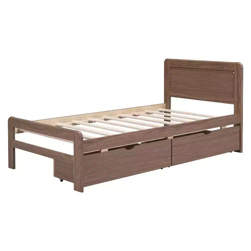 Lit plateforme moderne double avec 2 tiroirs de rangement, cadre de lit plateforme robuste en bois, silencieux, pas besoin de sommier.
