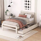 Lit plateforme moderne double avec 2 tiroirs de rangement, cadre de lit plateforme robuste en bois, silencieux, pas besoin de sommier.